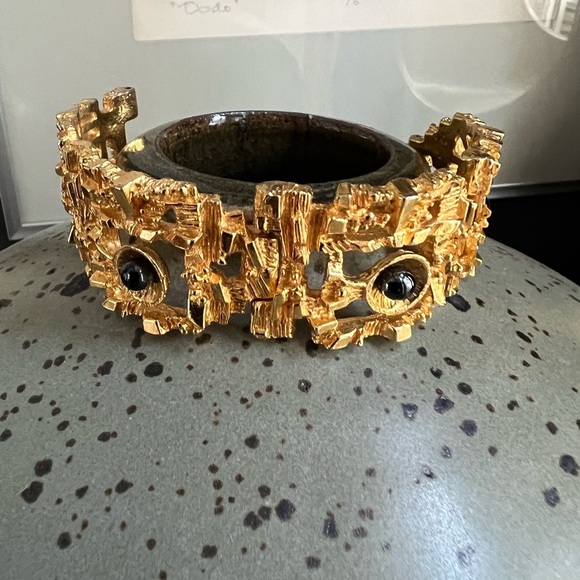 Vintage Rare Brutalist Bracelet Robert Larin 1960s Modernist Gold Plated Pewter - Picture 4 of 14